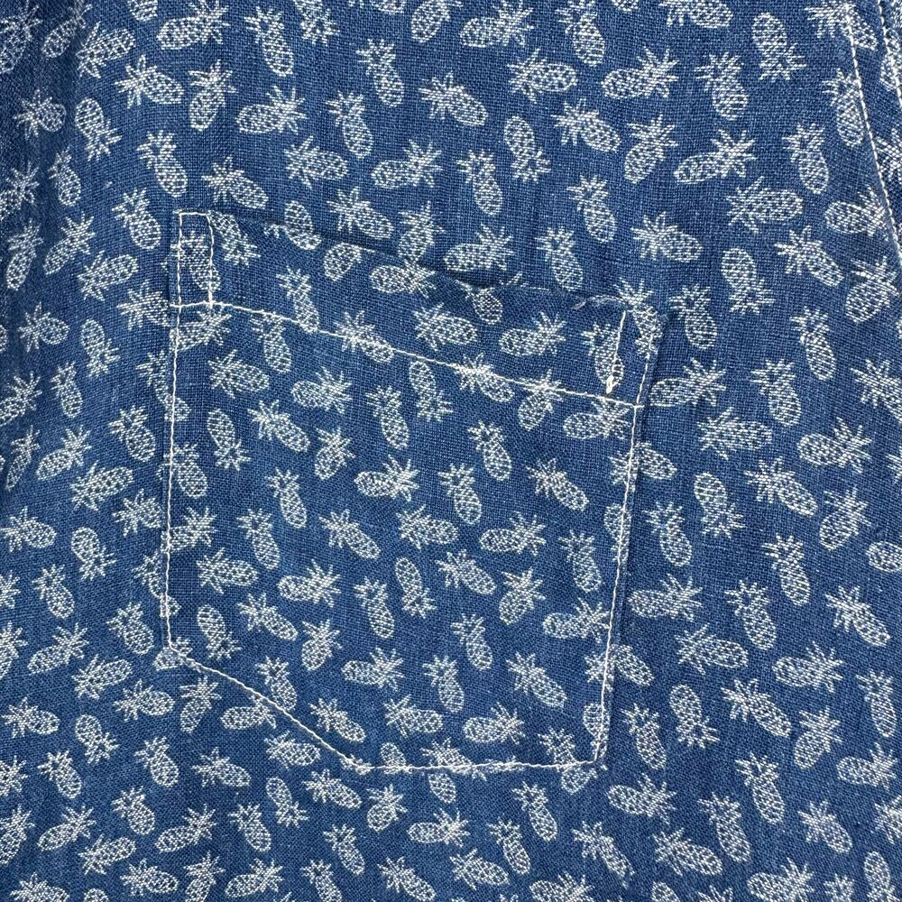Frank & Eileen Blue Linen Pineapple Button Up Shirt front pocket lightweight XS - Picture 5 of 9